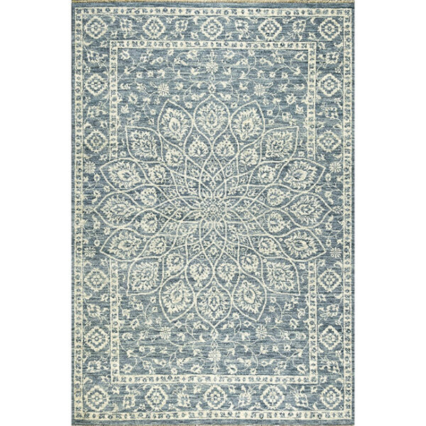Bovenaanzicht van vloerkleed ARDEBIL in de kleur blauw, gemaakt van wol.