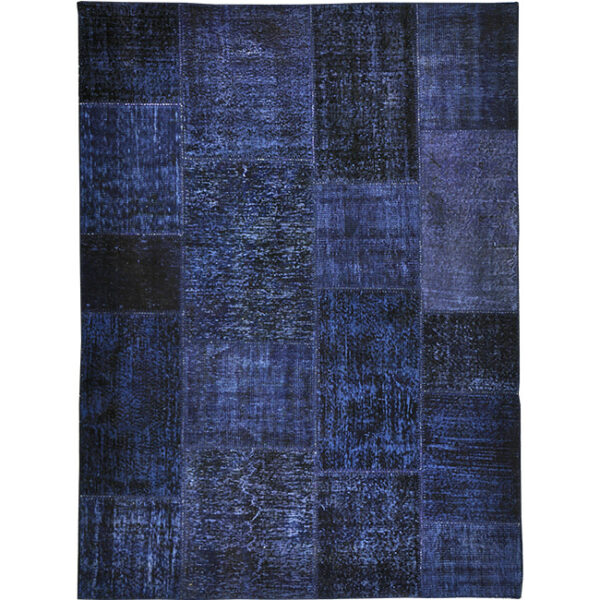 Boven aanzicht van vloerkleed ANKARA patchwork, in de kleur donker blauw gemaakt van wol.