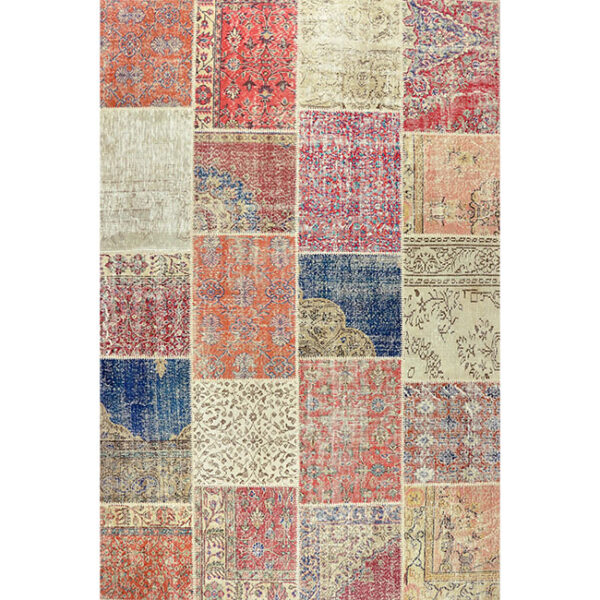 Boven aanzicht van vloerkleed ANKARA patchwork, in de kleur rustiek multi gemaakt van wol.