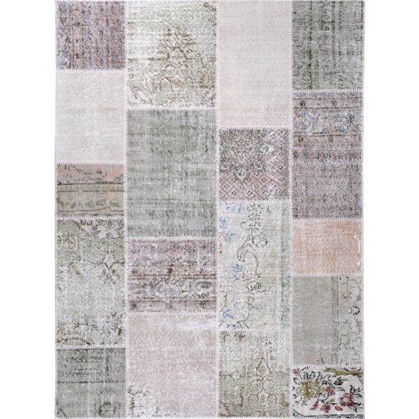 Boven aanzicht van vloerkleed ANKARA patchwork, in de kleur soft beige gemaakt van wol.