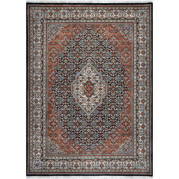 Boven aanzicht van vloerkleed BIDJAR, in de kleur blauw creme, gemaakt van wol.