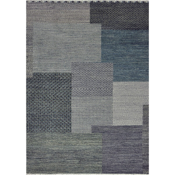Boven aanzicht van vloerkleed BRETTI, in de kleur blauw zwart gemaakt van wol.