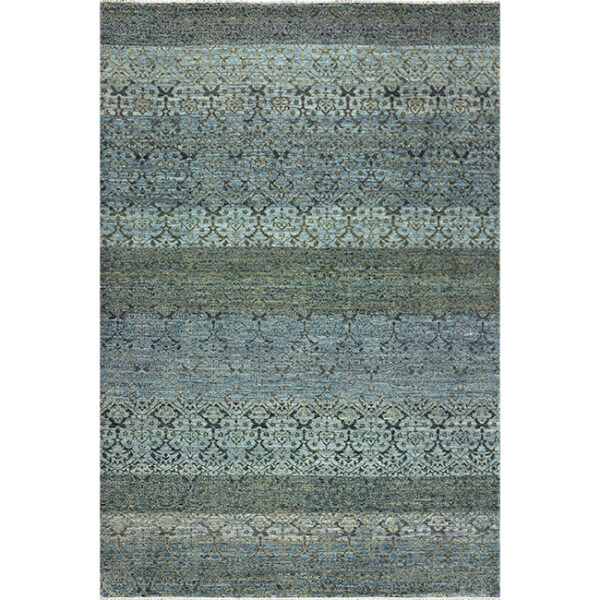 Boven aanzicht van vloerkleed DAMASK, in de kleur blauw texel gemaakt van wol.