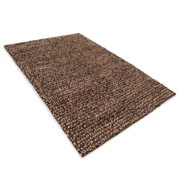 Diagonaal aanzicht van vloerkleed HELSINKI, in de kleur zwart grijs gemaakt van wol.