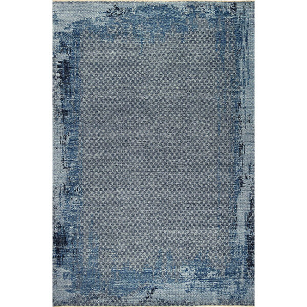 Boven aanzicht van vloerkleed KARAKUM, in de kleur blauw gemaakt van wol.