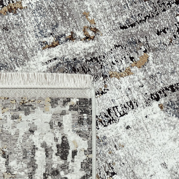 Achterkant hoek aanzicht van vloerkleed OLYMPIA K-1716, in de kleur multi gemaakt van een acryl en viscose mix.