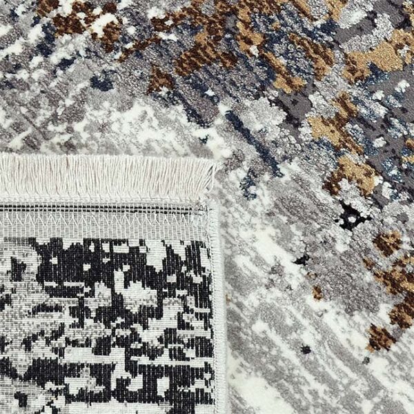 Achterkant hoek aanzicht van vloerkleed OLYMPIA K-1717, in de kleur multi gemaakt van een acryl en viscose mix.