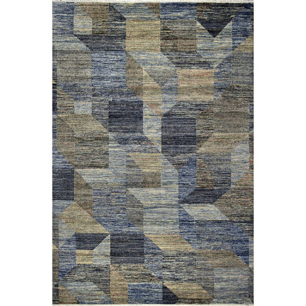 Boven aanzicht van vloerkleed PATRI K, in de kleur blauw gemaakt van wol.