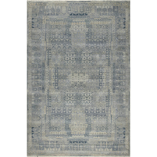Boven aanzicht van vloerkleed NUBIAN, in de kleur blauw gemaakt van wol.