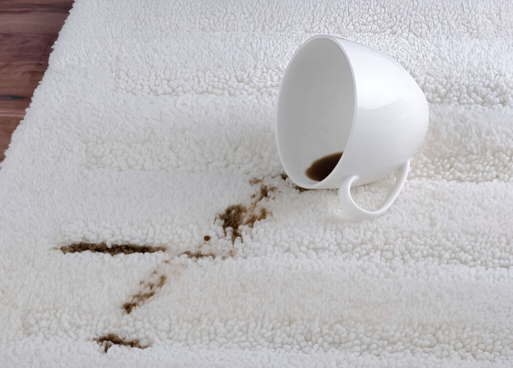Koffie gevallen op uw vloerkleed? Geen probleem! Met onze vlekkenwijzer is je vloerkleed zo weer als nieuw.